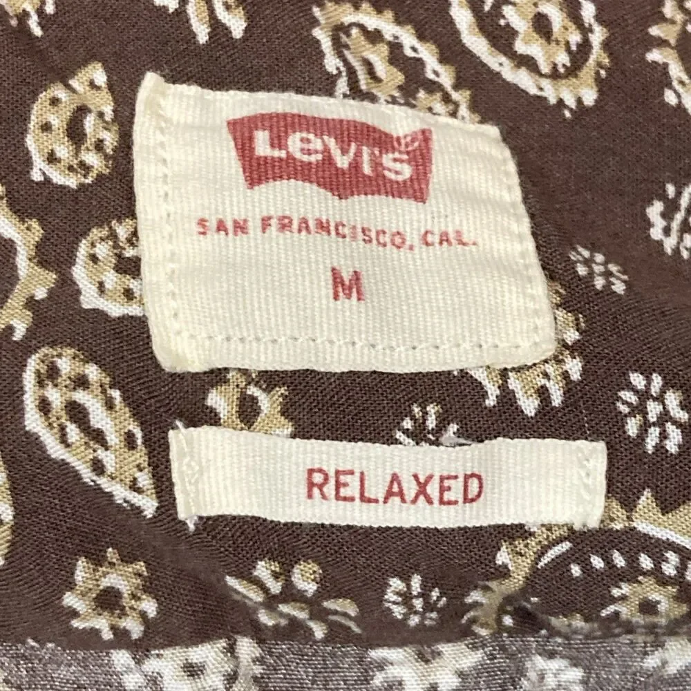 Levi's Men's Relaxed Fit SS Camp Button-Down Brown Paisley Shirt Size Medium